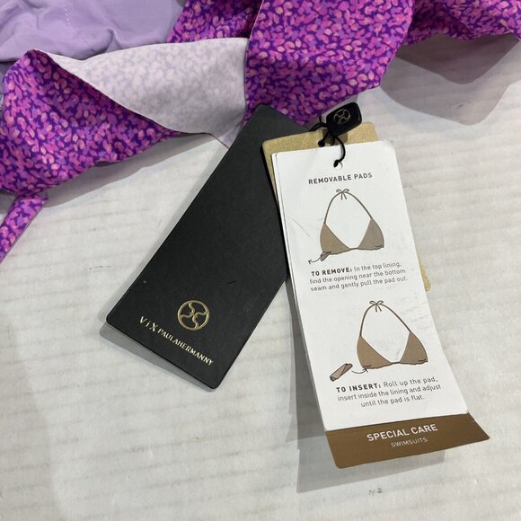 Vix Paula Hermanny Bikini Top Womens M Purple Dotted Bandeau Ruffle Off Shoulder - Picture 3 of 5